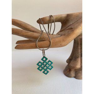 Sterling Turquoise Celtic Style Pendant Necklace Cord Chain 925 16 inches